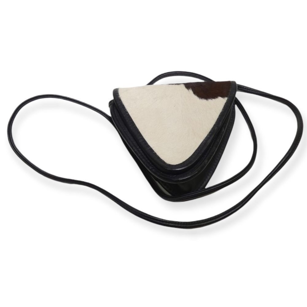 ZIPPI Black/Brown/White‎ Leather & Calf-Hair Triangle Handbag